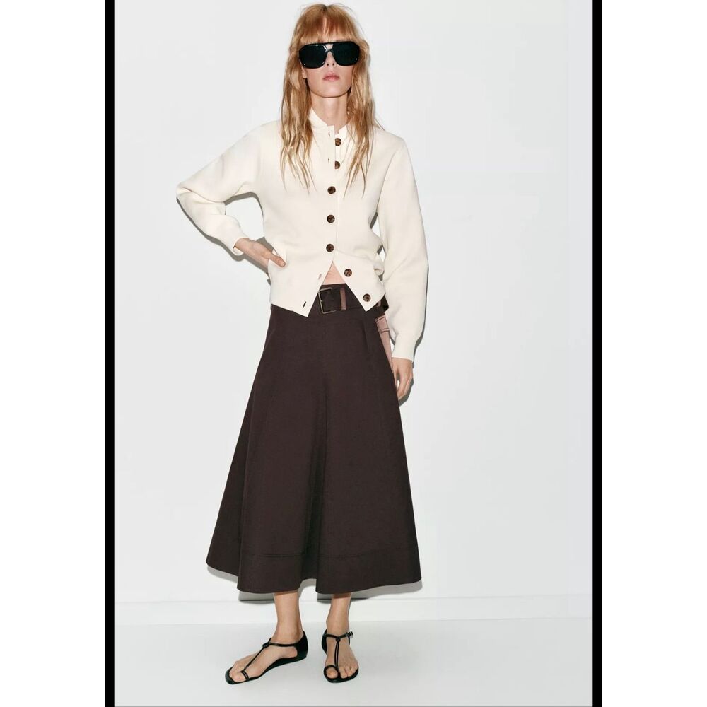 Zara Contrast‎ Button Knit Cardigan Cream Size XL